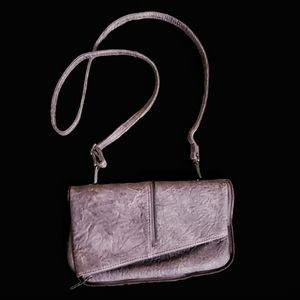 Cute distressed Lavender Grey cross body bag. Fold over style. 6x10" Folded.